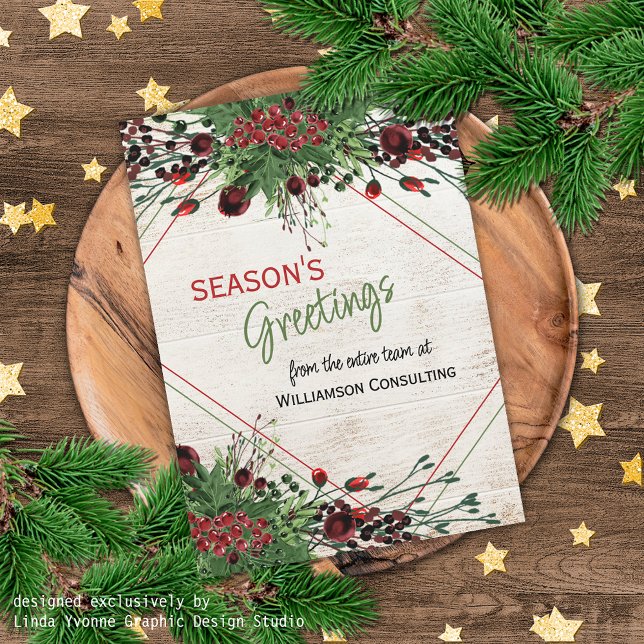 Custom Red Berries Green Holly Botanical Foliage Holiday Card (Creator Uploaded)