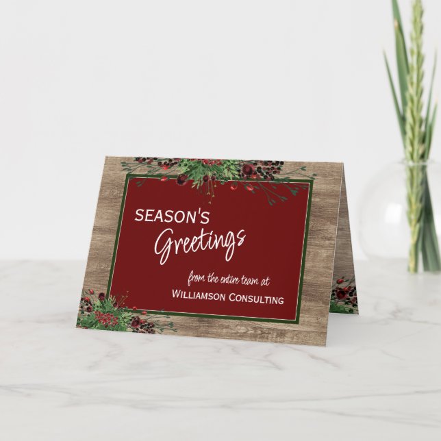 Custom Red Berries Green Holly Botanical Foliage Holiday Card (Front)