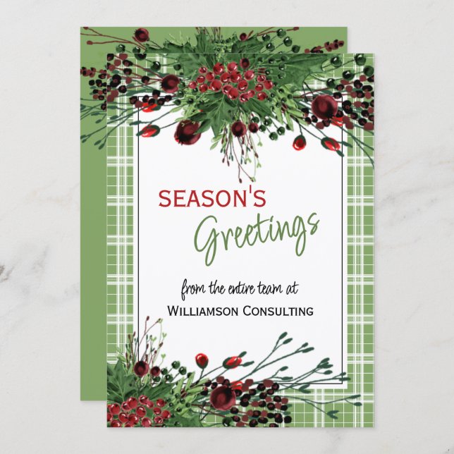 Custom Red Berries Green Holly Botanical Foliage Holiday Card (Front/Back)
