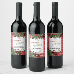 Custom Red Berries Green Holly Botanical Foliage Wine Label
