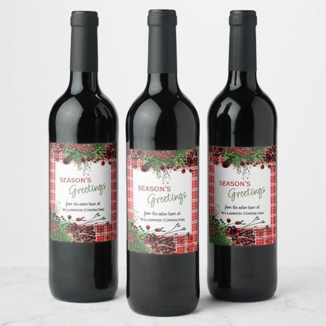 Custom Red Berries Green Holly Botanical Foliage Wine Label (Bottles)