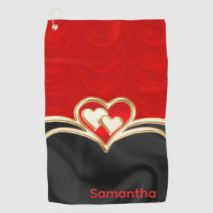 Custom Red Black and Gold Stylish Monogram Name Golf Towel