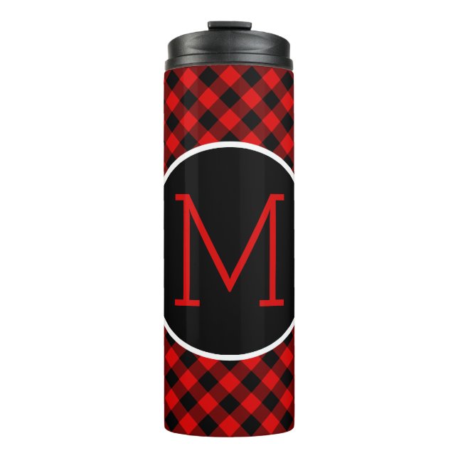 Custom Red Black Buffalo Check Plaid Pattern Thermal Tumbler (Front)