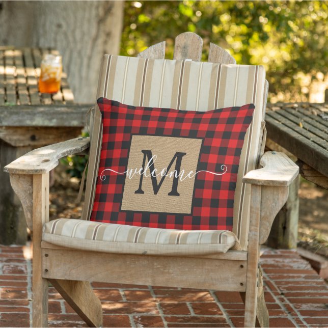 Custom Red Black Buffalo Check Tartan Pattern Cushion (Chair)