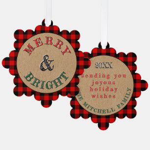 Custom Red Black Buffalo Lumberjack Plaid Pattern Tree Decoration Card
