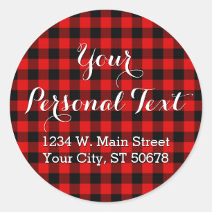 Custom Red Black Country Check Plaid Pattern Classic Round Sticker