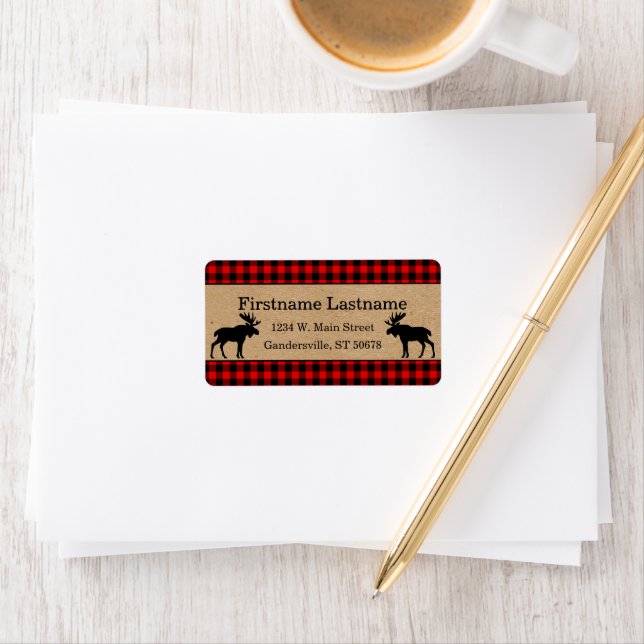 Custom Red Black Country Check Plaid Pattern Label (Insitu)