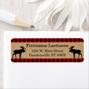 Custom Red Black Country Check Plaid Pattern Return Address Label