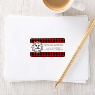 Custom Red Black Country Check Return Address Label