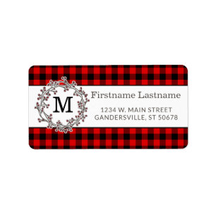 Custom Red Black Country Check Return Address Label