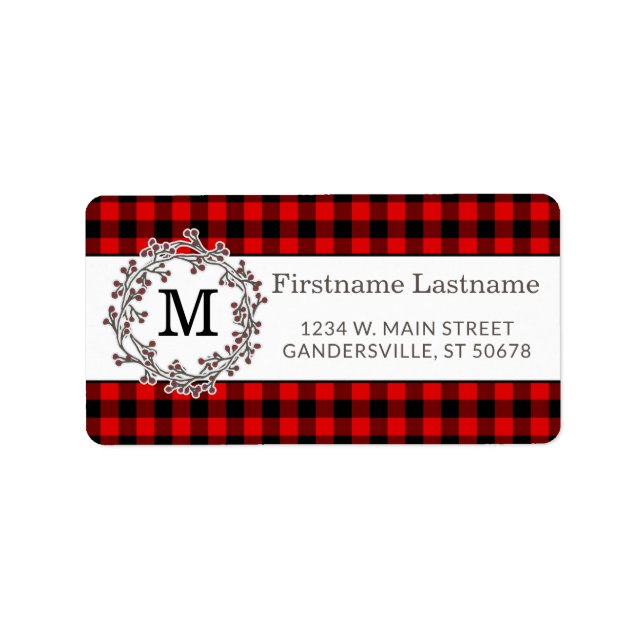 Custom Red Black Country Check Return Address Label (Front)