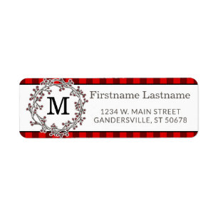 Custom Red Black Country Check Return Address Label