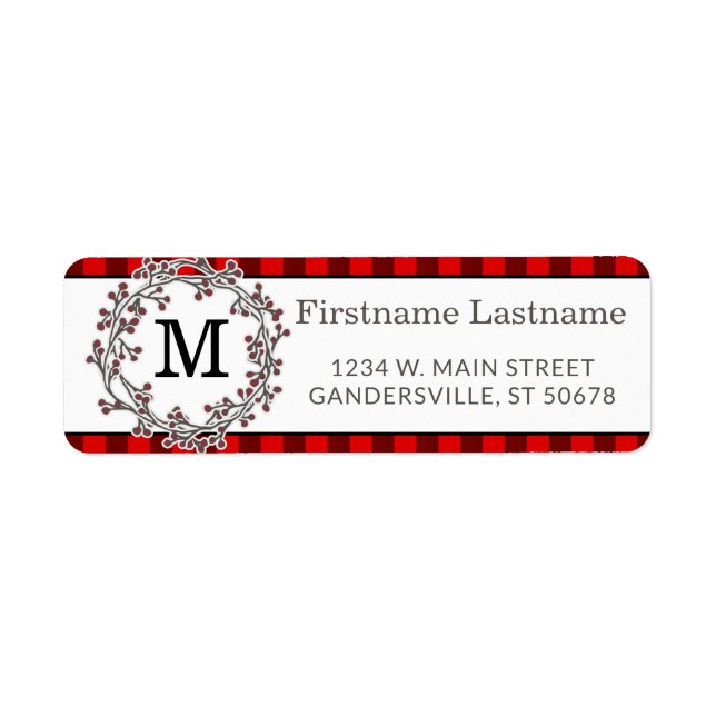 Custom Red Black Country Check Return Address Label (Front)
