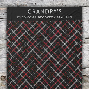 Custom Red Black Plaid Funny Grandpa Food Coma  Fleece Blanket