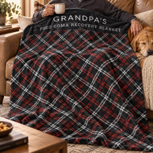 Custom Red Black Plaid Funny Grandpa Food Coma  Fleece Blanket