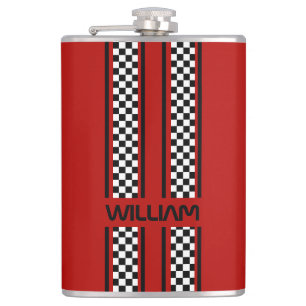 Custom Red & Black Race Sport Stripe Hip Flask