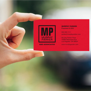 Custom Red Black Square Business Monogram Logo Business Card