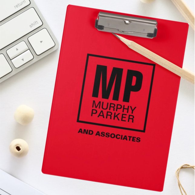 Custom Red Black Square Business Monogram Logo Clipboard (Creator Uploaded)