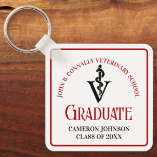 Custom Red Black Veterinary School Graduation Key Ring