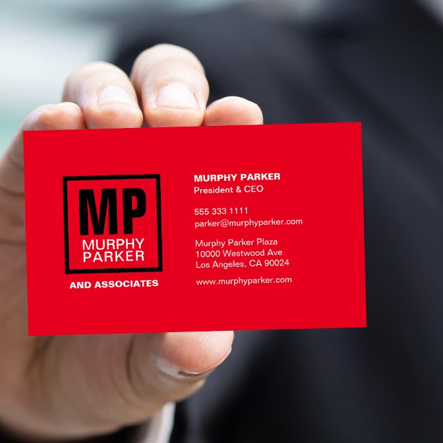 Custom Red Black White Square Monogram Logo Business Card (Creator Uploaded)