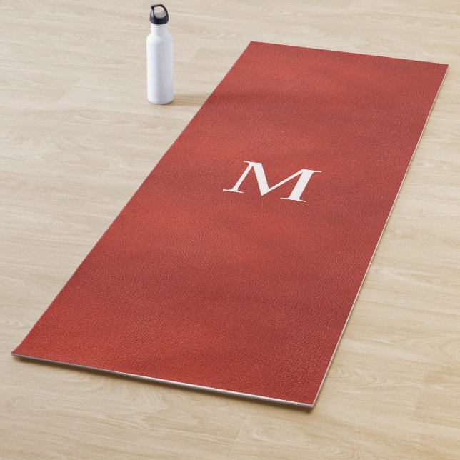 Custom Red Brown Faux Leather Look Monogram Yoga Mat (In Situ)