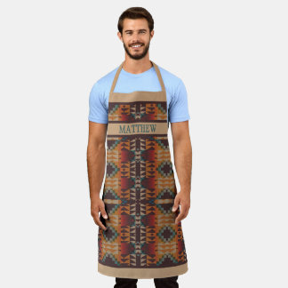 Custom Red Brown Teal Blue Orange Tribal Pattern Apron