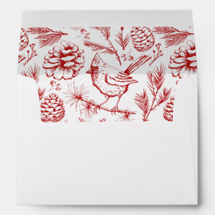 Custom Red Cardinal Bird, Pinecones & Winter Berry Envelope