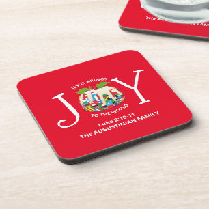 Custom Red Christmas JOY TO THE WORLD Christian Coaster
