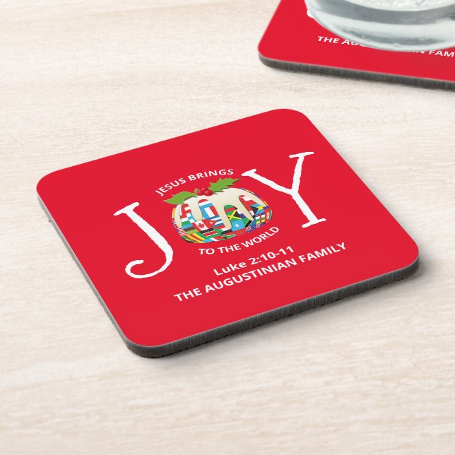 Custom Red Christmas JOY TO THE WORLD Christian Coaster (Left Side)