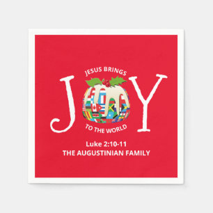 Custom Red Christmas JOY TO THE WORLD Christian Napkin