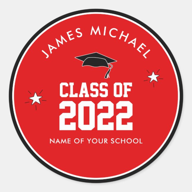 Custom Red Class of High School Graduation Classic Round Sticker (Front)