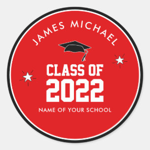 Custom Red Class of High School Graduation Classic Round Sticker