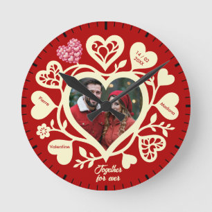 Custom Red Cream Photo Heart Clock