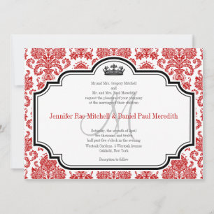 Custom Red Damask Black White Wedding Invitations