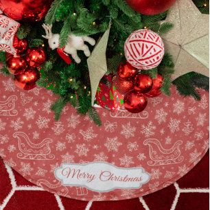 Custom Red Doodle Christmas Sleigh Pattern Brushed Polyester Tree Skirt