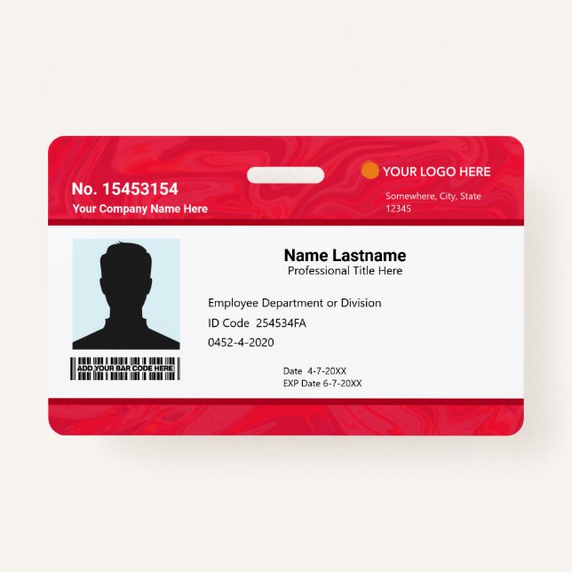 Custom Red Employee ID Identification Photo Bar ID Badge (Front)
