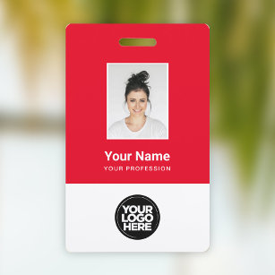 Custom Red Employee Photo, Bar Code, Logo, Name ID Badge