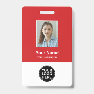 Custom Red Employee Photo ID Logo Name Badge