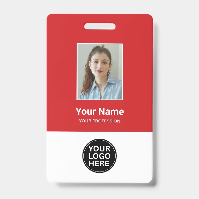 Custom Red Employee Photo ID Logo Name Badge (Front)