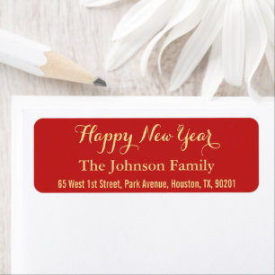 Custom Red Faux Gold Happy New Year Return Address Return Address Label