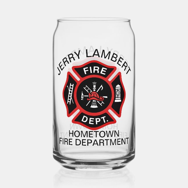 Custom Red Fire Department Firefighter Badge Can Glass (Front)