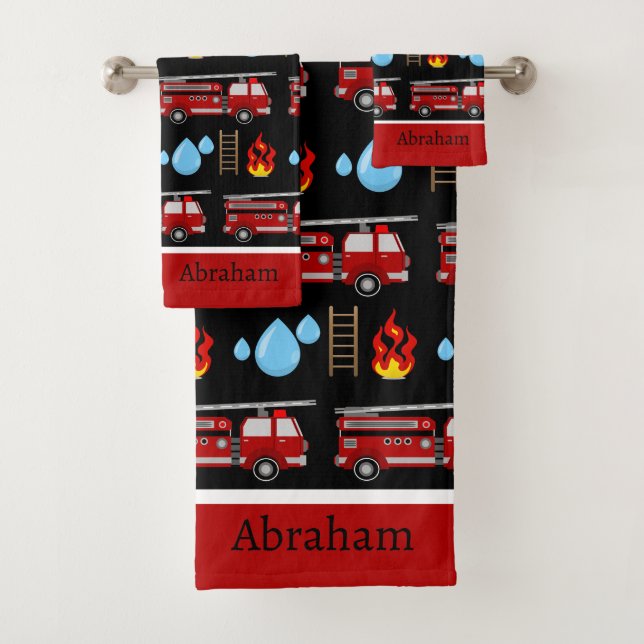 Custom Red Fire Trucks Firetrucks Pattern Towel (Insitu)