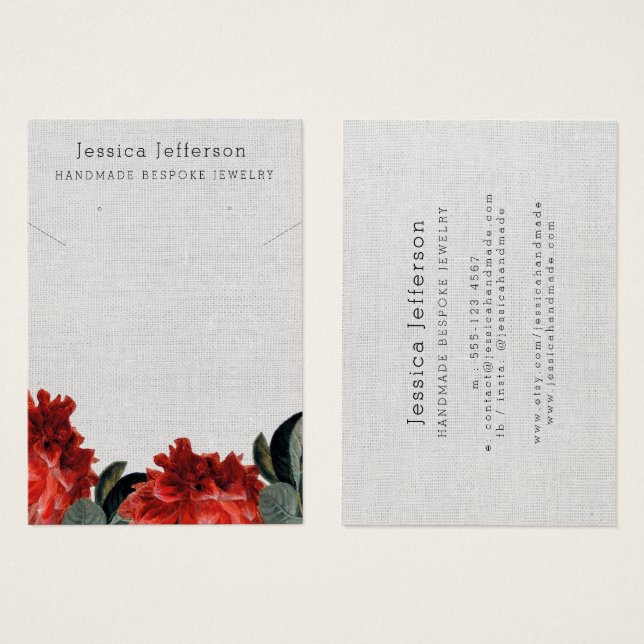 Custom Red Floral Earring Jewellery Display Card (Front & Back)