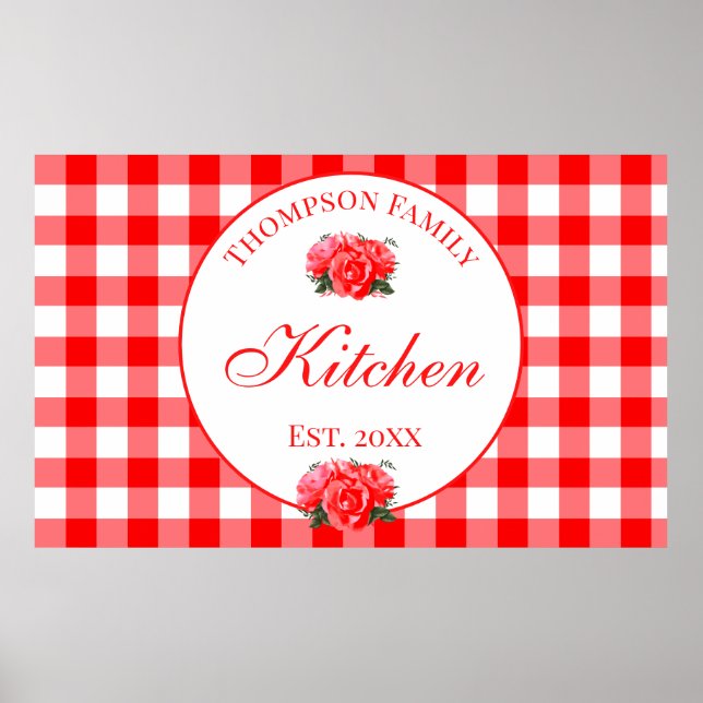 Custom Red Gingham Buffalo Check Kitchen Poster (Front)