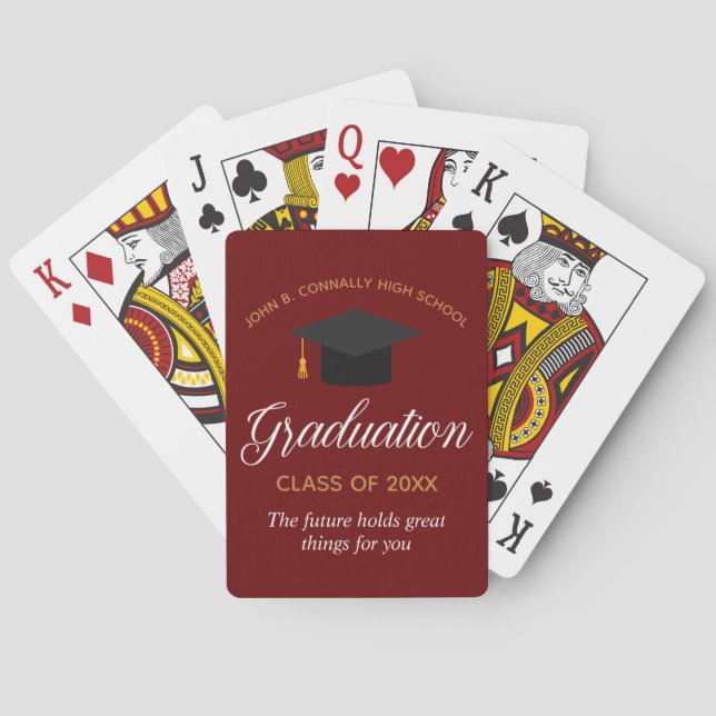Custom Red Gold Graduation 2022 Graduate Gift Playing Cards (Back)