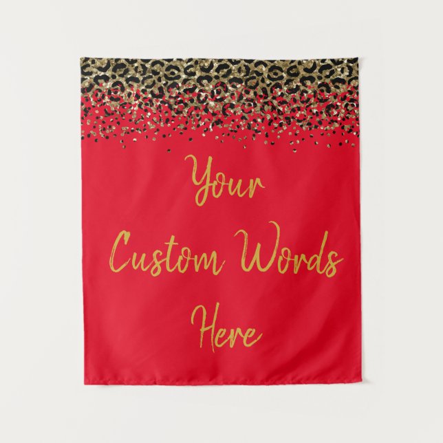 Custom Red Gold.Leopard Birthday Party Photo Booth Tapestry (Front)