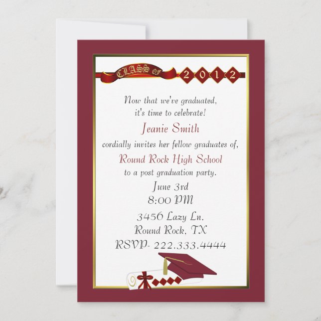 Custom Red Graduation Party Invitation (Front)