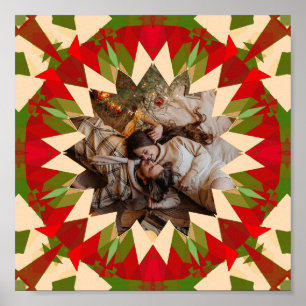 Custom Red Green Christmas Star Family Photo Gift Poster