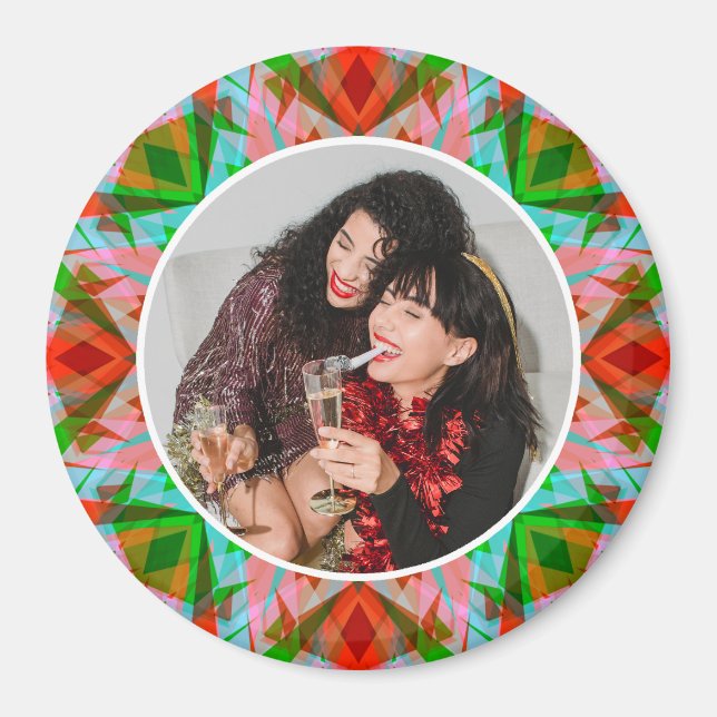 Custom Red Green Christmas Star Photo Magnet Gift (Front)