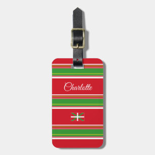 Custom, red & green striped pattern & Basque flag: Luggage Tag